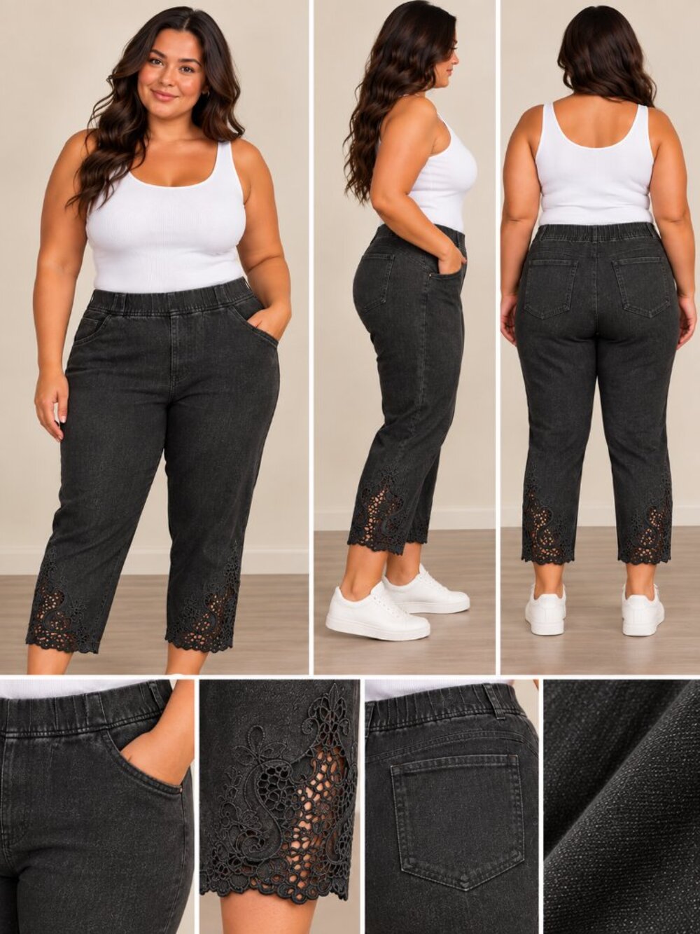 Evidence Black Lace Cutout Capri Pants – XXL